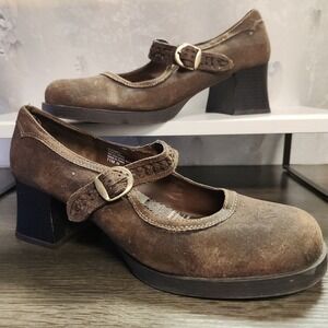 Vtg Mudd Y2K Brown Plaid Chunky Heel Platform Mary Jane *Fit Size 9/10 RARE 90's